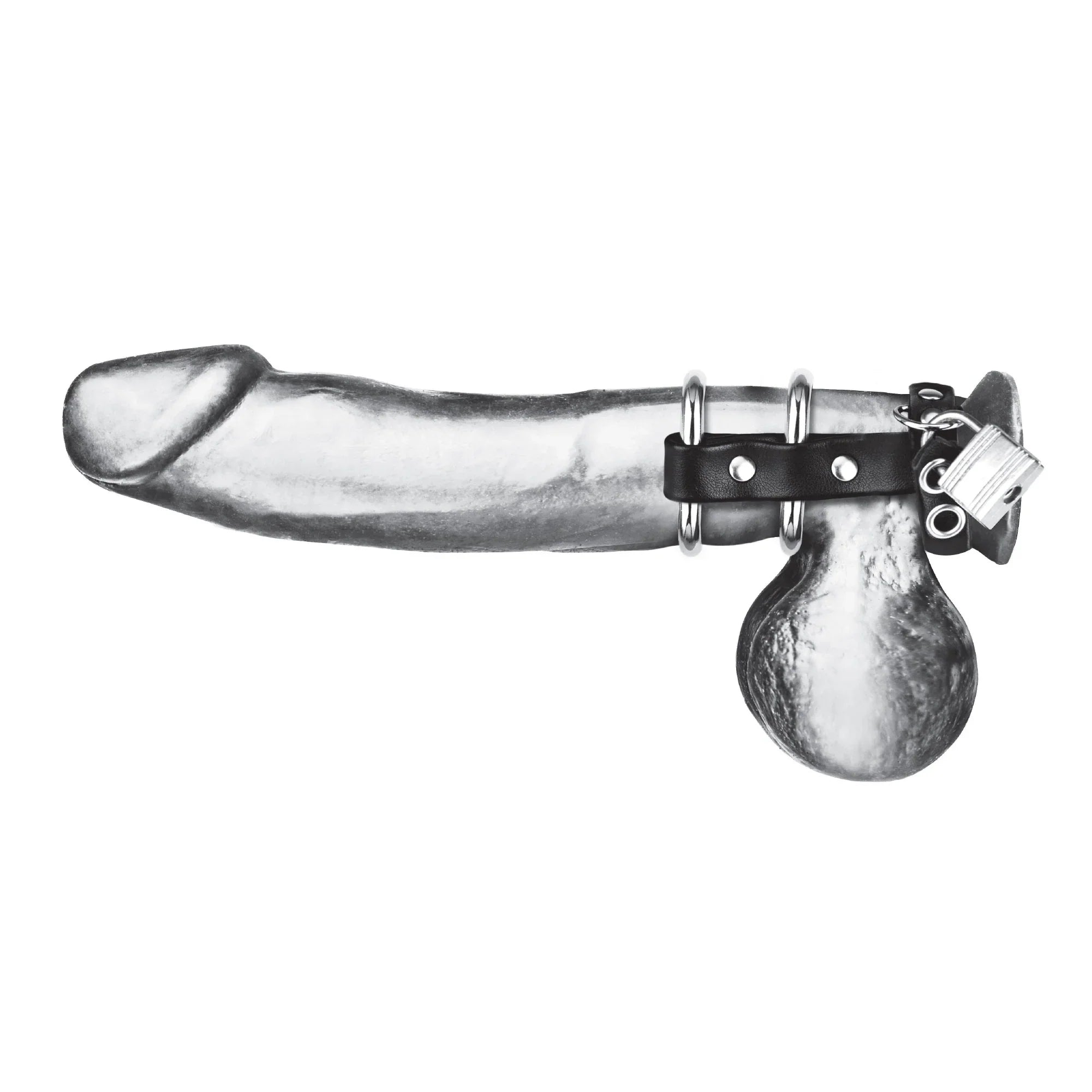 Blue Line Double Metal Cock Ring with Locking Ball Strap Secondary image