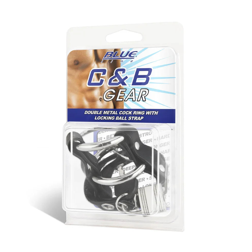 Blue Line Double Metal Cock Ring with Locking Ball Strap > Clothes > Mens Leather