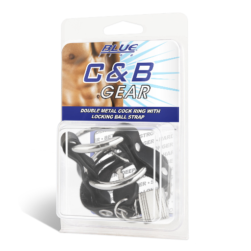 Blue Line Double Metal Cock Ring with Locking Ball Strap Secondary image