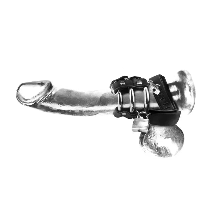 Blue Line Locking Ball Stretcher Cock Ring and Three-Ring Cock Cage Set > Clothes > Mens Leather