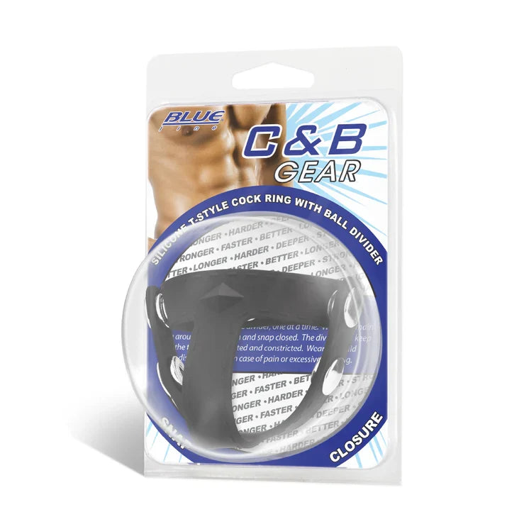 Blue Line T-Style Silicone Cock Ring With Ball Divider Closure > Clothes > Mens Leather