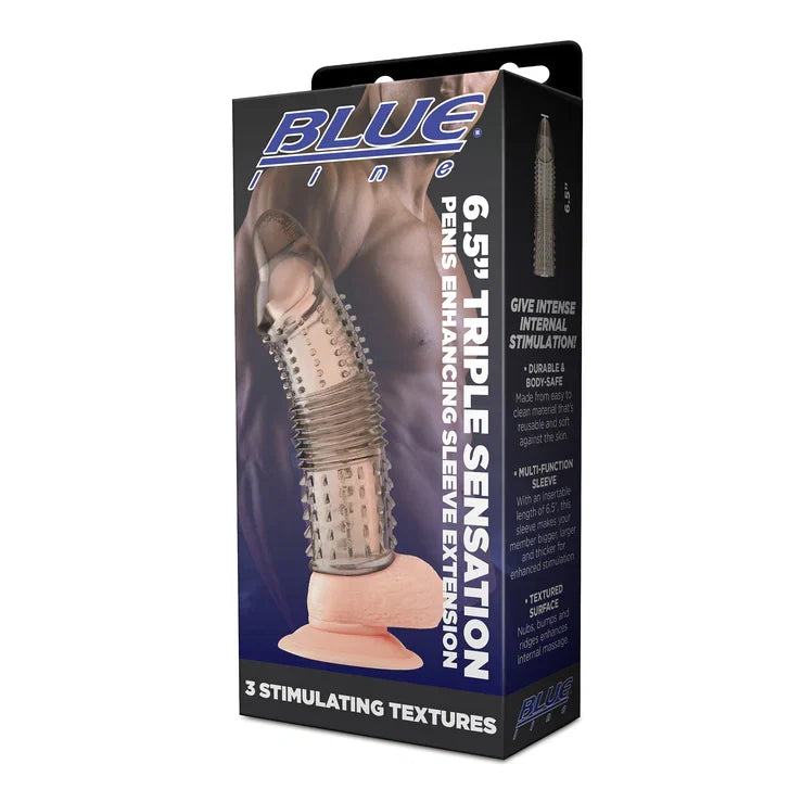 Blue Line 6.5 Inch Triple Texture Penis Enhancer Sleeve Extension > Sex Toys For Men > Penis Sleeves