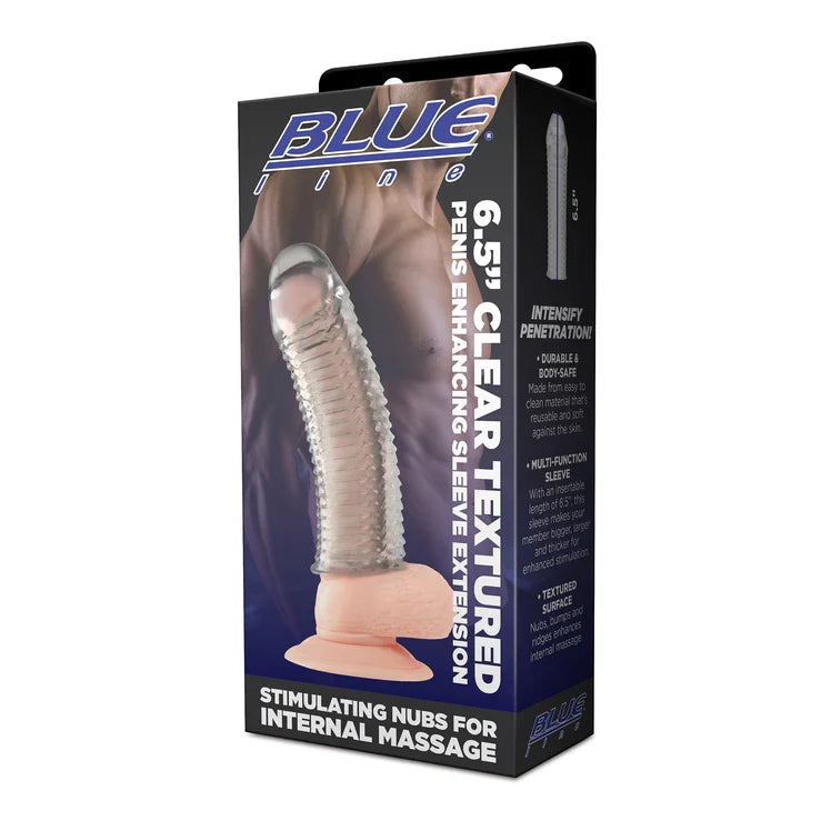 Blue Line Clear Textured Sleeve Extension – Flexible Penis Enhancer > Sex Toys For Men > Penis Sleeves