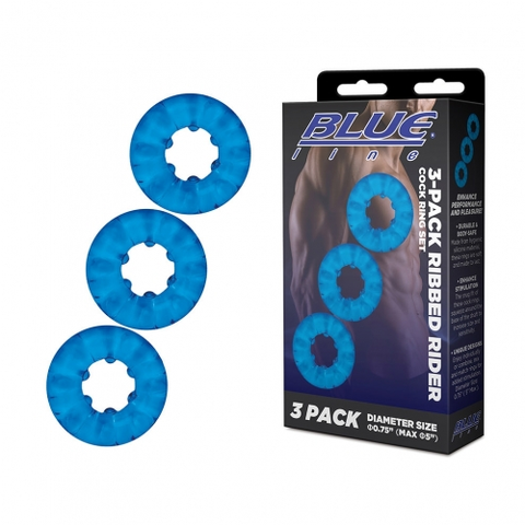 Blue Line Ribbed Cock Ring Set 3-Pack for Enhanced Pleasure Default Title COCK RING Set