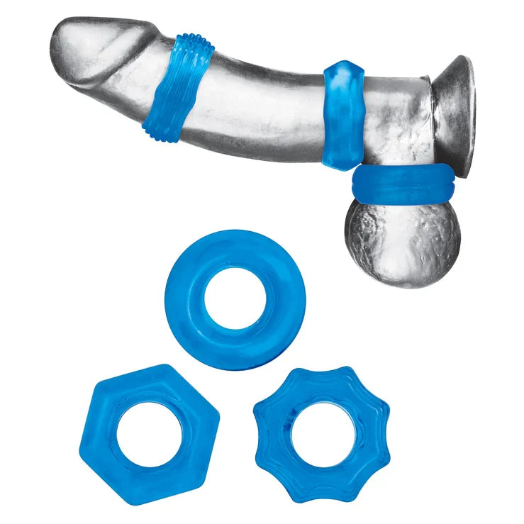 Electric EEL Blue Line Stretchable Cock Ring Set Three-Pack Rubber Rings Secondary image