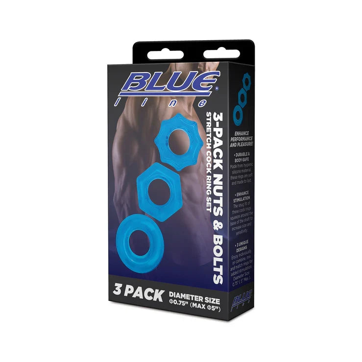 Electric EEL Blue Line Stretchable Cock Ring Set Three-Pack Rubber Rings > Cock Ring > Sets