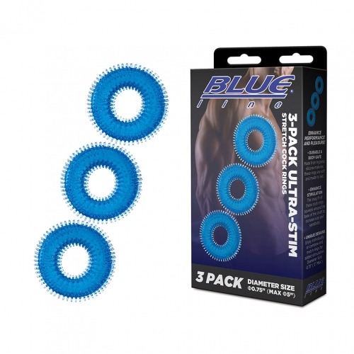 Blue Line Pack of Three Ultra-Stim Stretch Cock Rings Set Default Title COCK RING Set