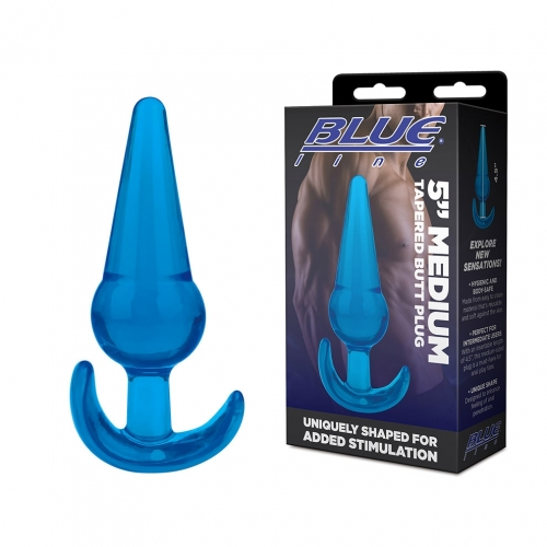 Blue Line 5 Inch Medium Tapered Butt Plug in Blue with Bulbous Center and Flared Base Secondary image