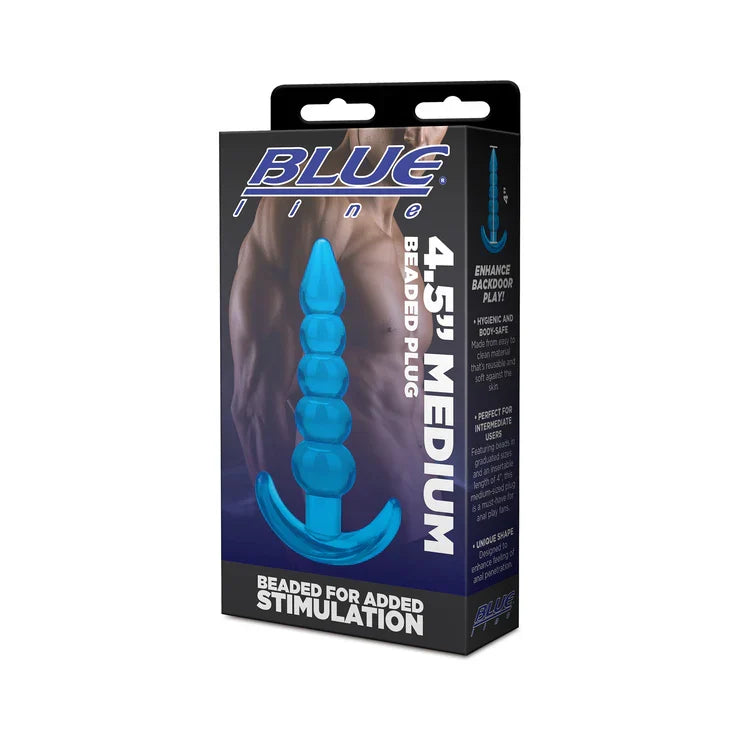 Blue Line 4.5 Inch Medium Blue Beaded Plug with Smooth Tapered Tip and Flared Base > Anal Range > Butt Plugs