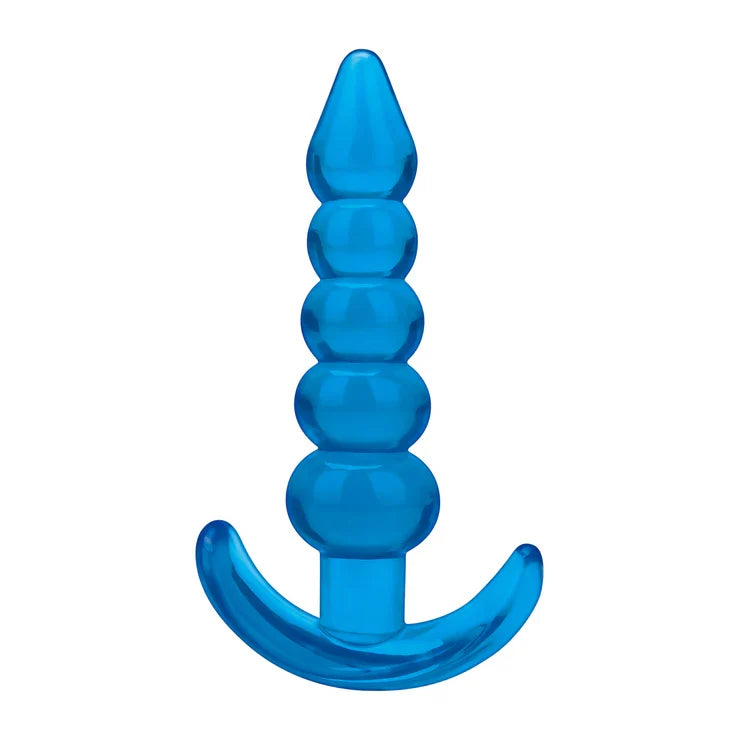 Blue Line 4.5 Inch Medium Blue Beaded Plug with Smooth Tapered Tip and Flared Base > Anal Range > Butt Plugs