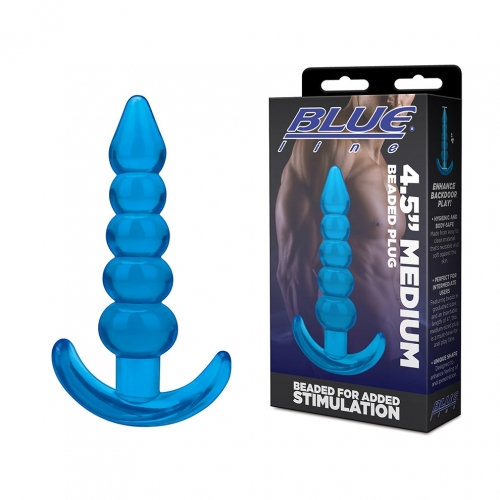 Blue Line 4.5 Inch Medium Blue Beaded Plug with Smooth Tapered Tip and Flared Base Default Title Butt Plugs