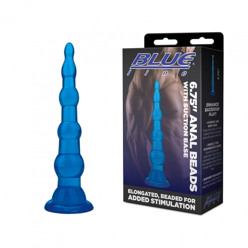 Blue Line 6.75 Inch Blue Anal Beads With Suction Base Default Title > Anal Range > Anal Beads