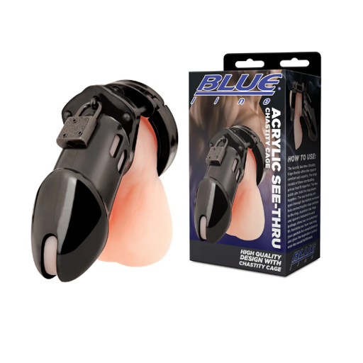 Blue Line Acrylic See-Thru Cock Cage Chastity Device Black Default Title > Bondage Gear > Male Chastity
