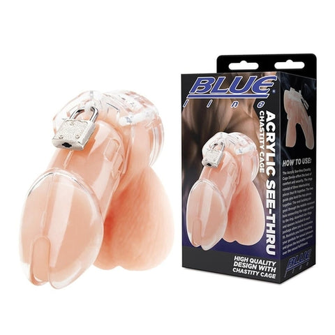 Blue Line Acrylic See-Thru Transparent Chastity Cage for Men with Lock and Key Default Title Cages