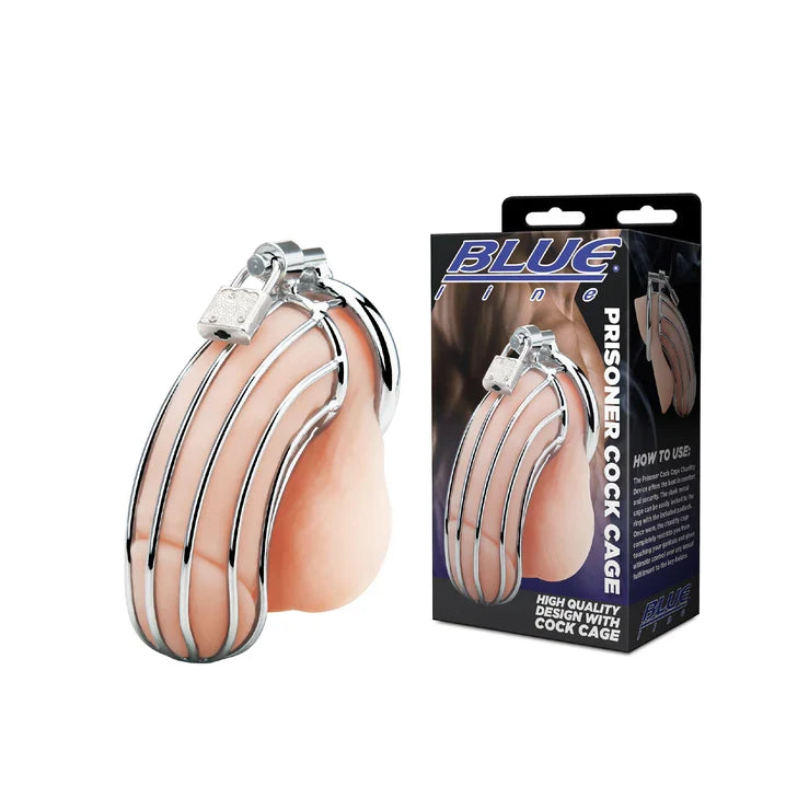 Blue Line Stainless Steel Cock Cage with Testicle Ring Lock > Bondage Gear > Male Chastity