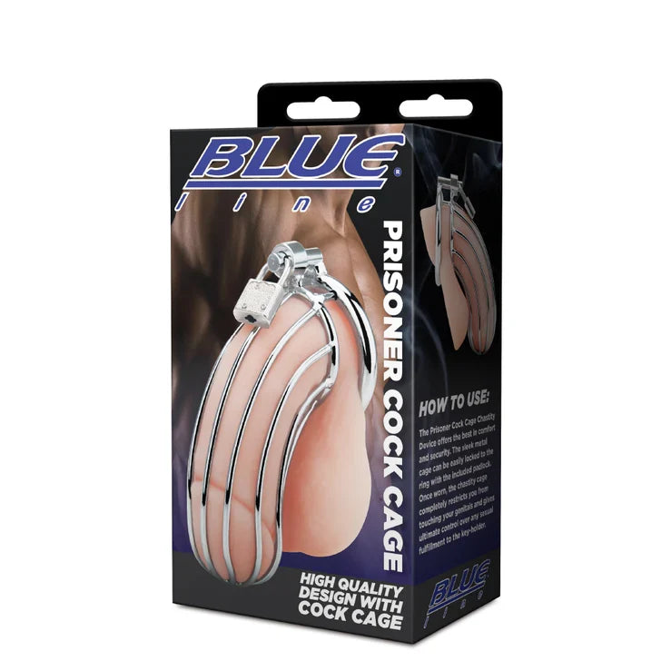 Blue Line Stainless Steel Cock Cage with Testicle Ring Lock > Bondage Gear > Male Chastity