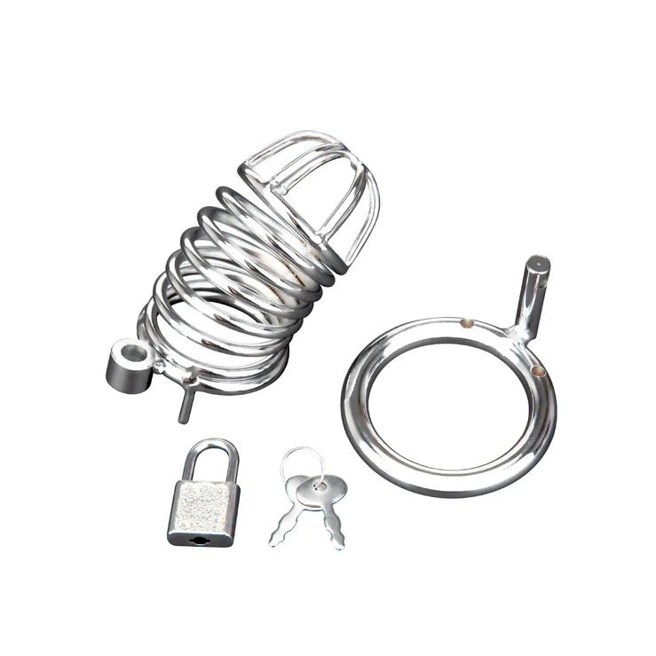 Blue Line Deluxe Metal Chastity Cage with Secure Lock Rings > Bondage Gear > Male Chastity