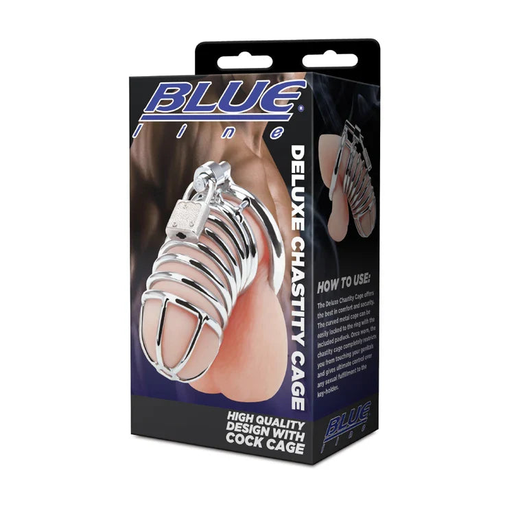 Blue Line Deluxe Metal Chastity Cage with Secure Lock Rings > Bondage Gear > Male Chastity