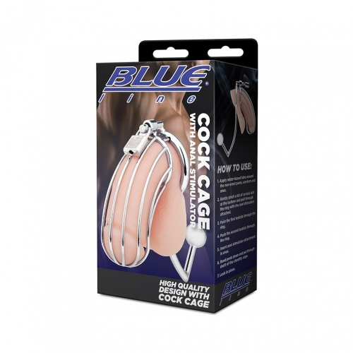 Blue Line Cock Cage with Anal Stimulator High Quality Metal Ring and Bulb Design Default Title Cages