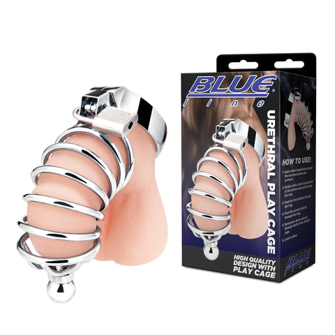 Blue Line Urethral Play Cock Cage Metal Ring for Intense Fun Default Title Cages