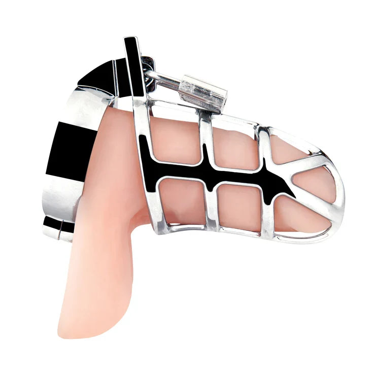 Blue Line Enslave Cock Cage Stainless Steel with Padlock and Key Secondary image