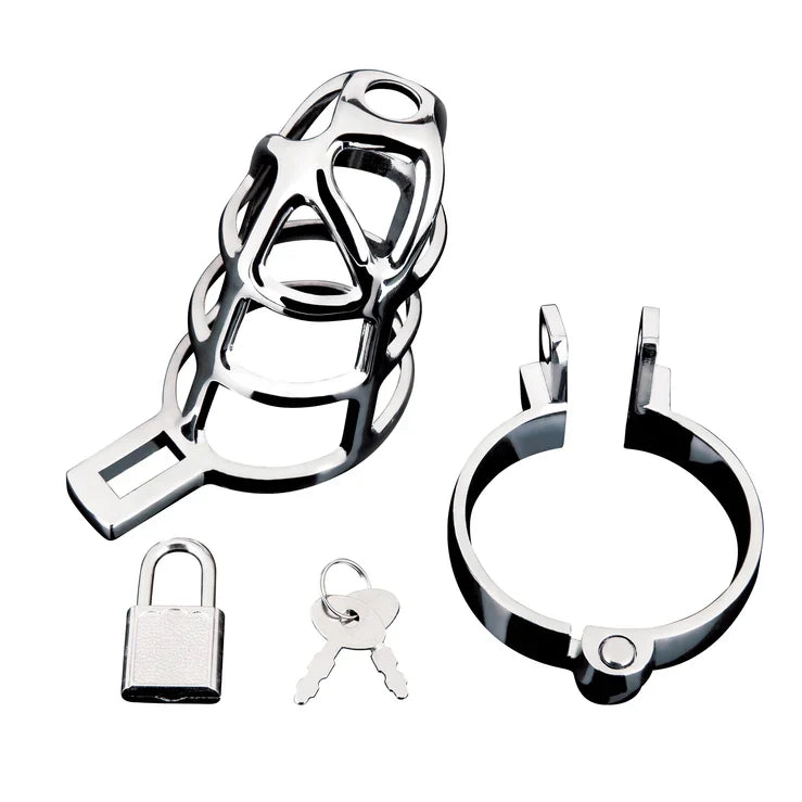 Blue Line Enslave Cock Cage Stainless Steel with Padlock and Key > Bondage Gear > Male Chastity