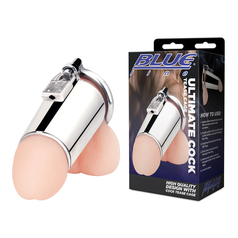 Blue Line Ultimate Cock Tease Cock Cage Cylinder Shaped Chastity Device with Padlock Default Title Cages
