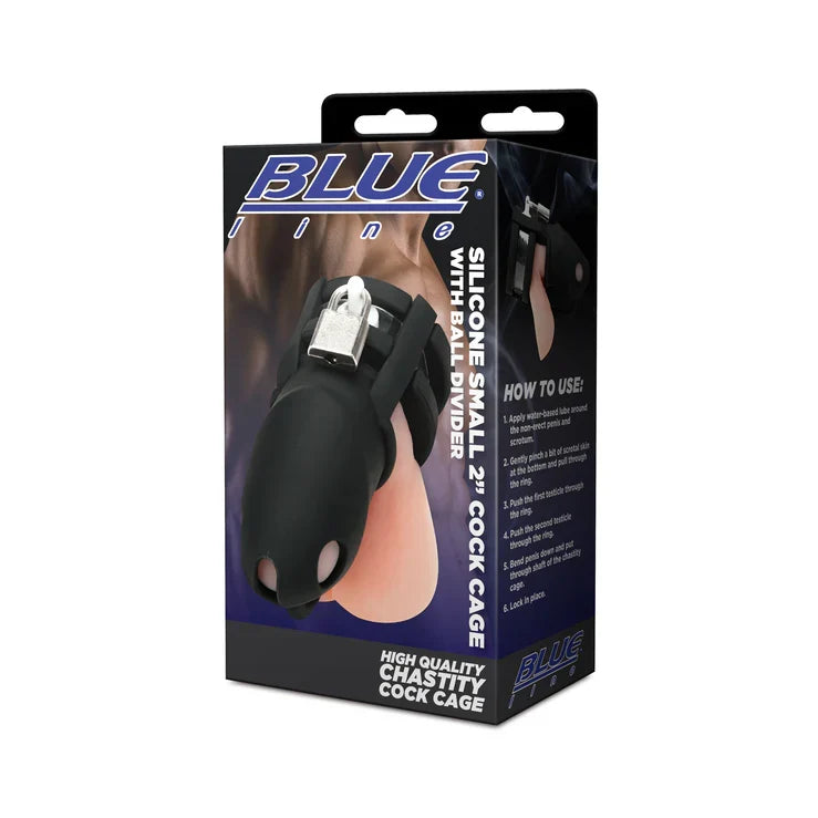 Blue Line Silicone Small 2 Inch Cock Cage with Ball Divider > Bondage Gear > Male Chastity