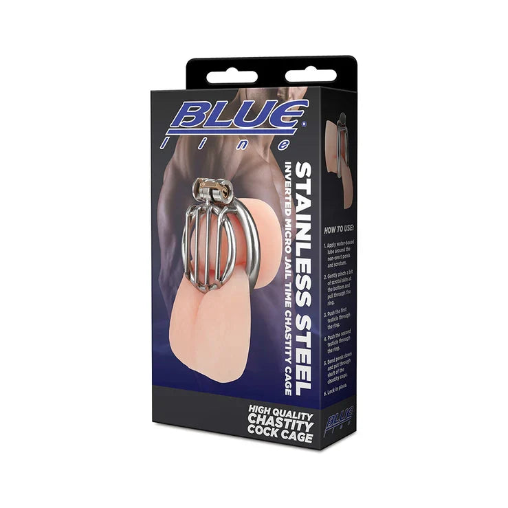 Blue Line Stainless Steel Inverted Micro Jail Time Chastity Cage > Bondage Gear > Male Chastity