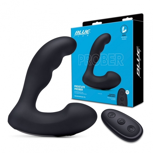 Blue Line Prober Dual Vibrating Remote Controlled Black Silicone Prostate Stimulator with Wireless Remote and 4.5 Inch Shaft Default Title Prostate Tools