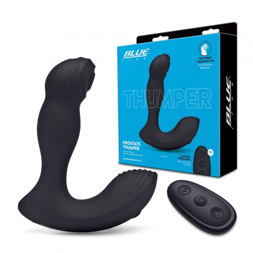 Blue Line Thumper Black Prostate Flicking Remote Controlled Stimulator with 4.5-Inch Hooded Shaft and Dual Motor Vibrations Default Title Prostate Tools