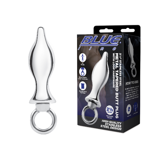 Blue Line 2.5 Inch Stainless Steel Metal Tapered Butt Plug with Loop Hardware Default Title > Anal Range > Butt Plugs