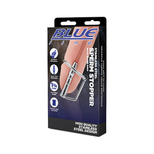 Blue Line Stainless Steel Sperm Stopper with Glans Ring 1 3/4 Inch Insertable Length Default Title Sounding Rods