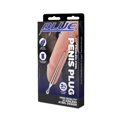 Blue Line 3.5 Inch Blue Stainless Steel Penis Plug Secondary image