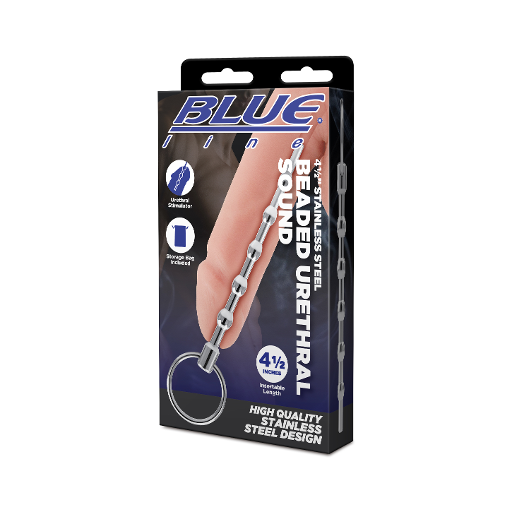 Blue Line 4.5 Inch Stainless Steel Beaded Urethral Sound in Blue Secondary image