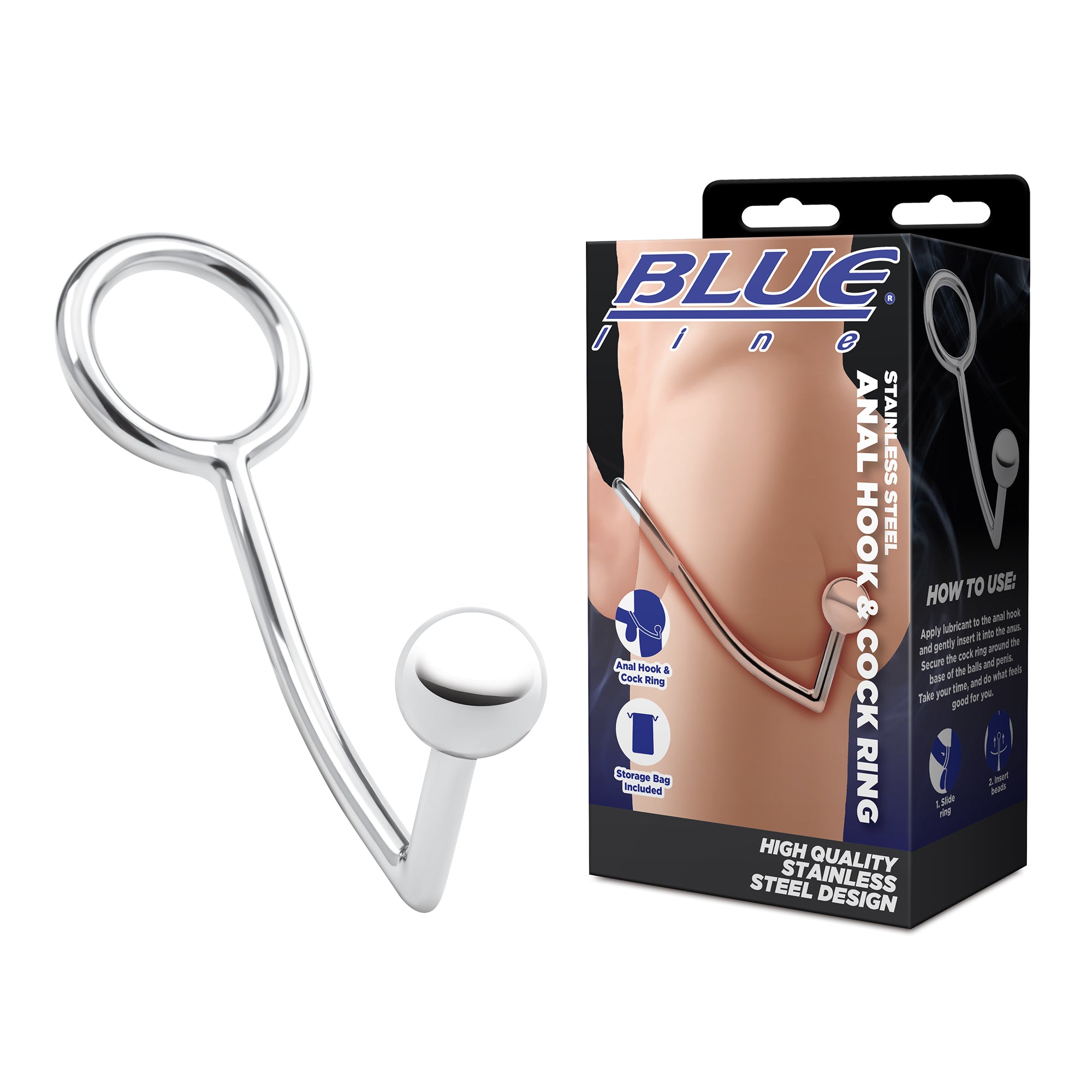 Blue Line Stainless Steel Anal Hook and Cock Ring 45mm Default Title > Anal Range > Prostate Plugs Main image