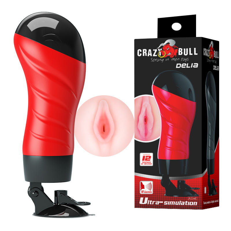 Crazy Bull Delia Vibrating Stroker Vibrating Vagina Stroker with Suction Base Flesh > Sex Toys For Men > Masturbators > Vibrating