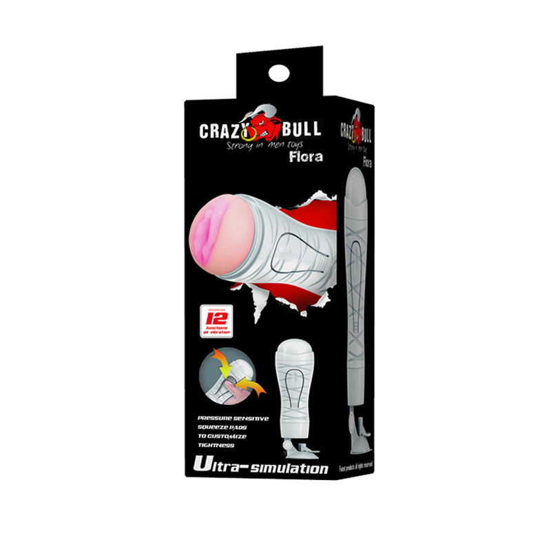 Crazy Bull Flora Vibrating Stroker USB Rechargeable Squeezeable Vagina Stroker with Suction Base Strokers - Auto