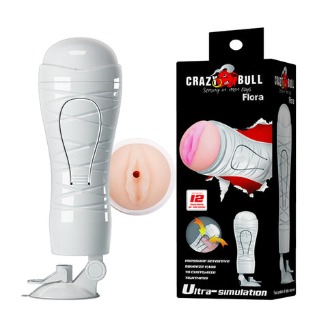 Crazy Bull Flora Vibrating Stroker USB Rechargeable Squeezeable Vagina Stroker with Suction Base Flesh Strokers - Auto
