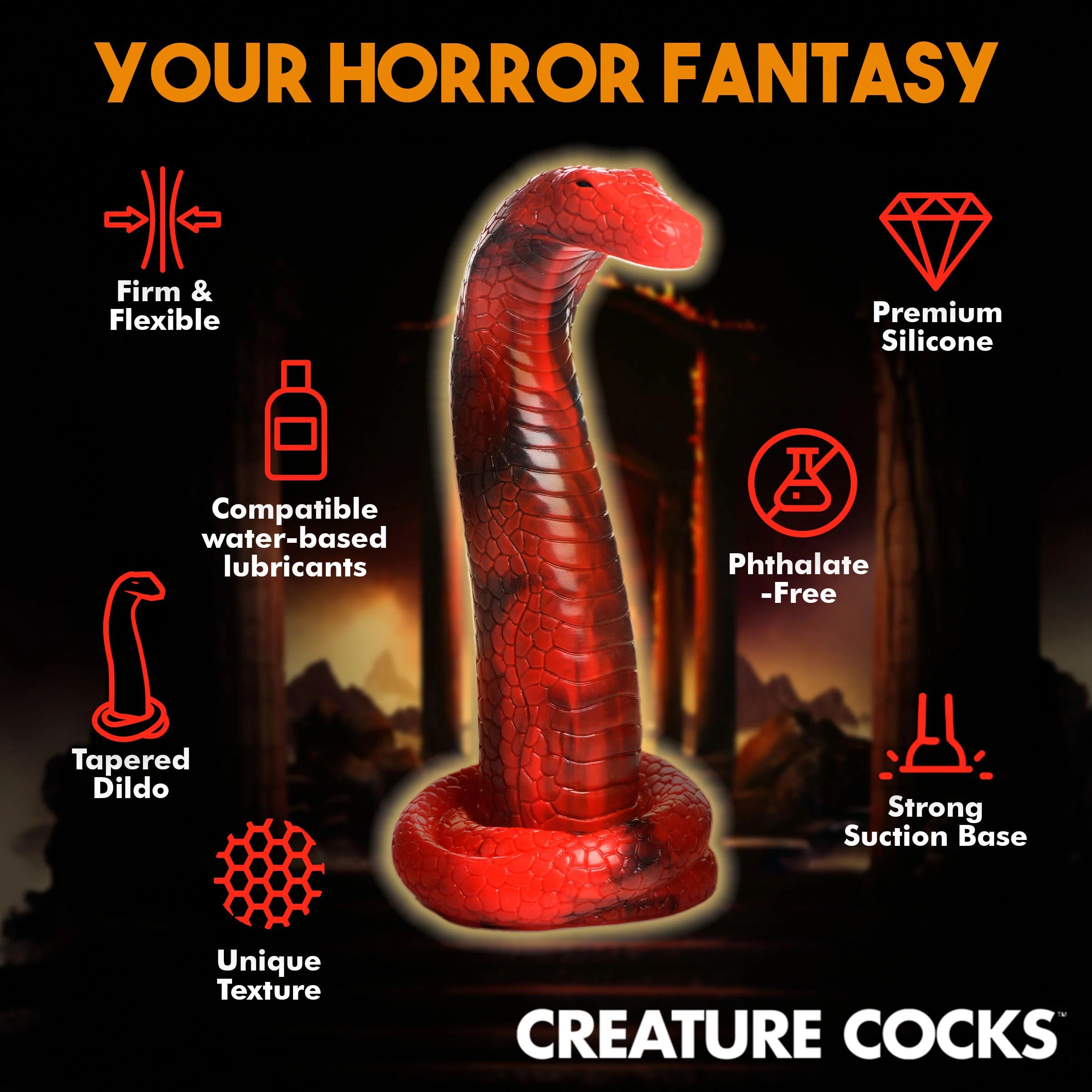 Creature Cocks King Cobra Silicone Dildo – Large Textured 12 Inch Silicone Dildo Fantasy Dongs