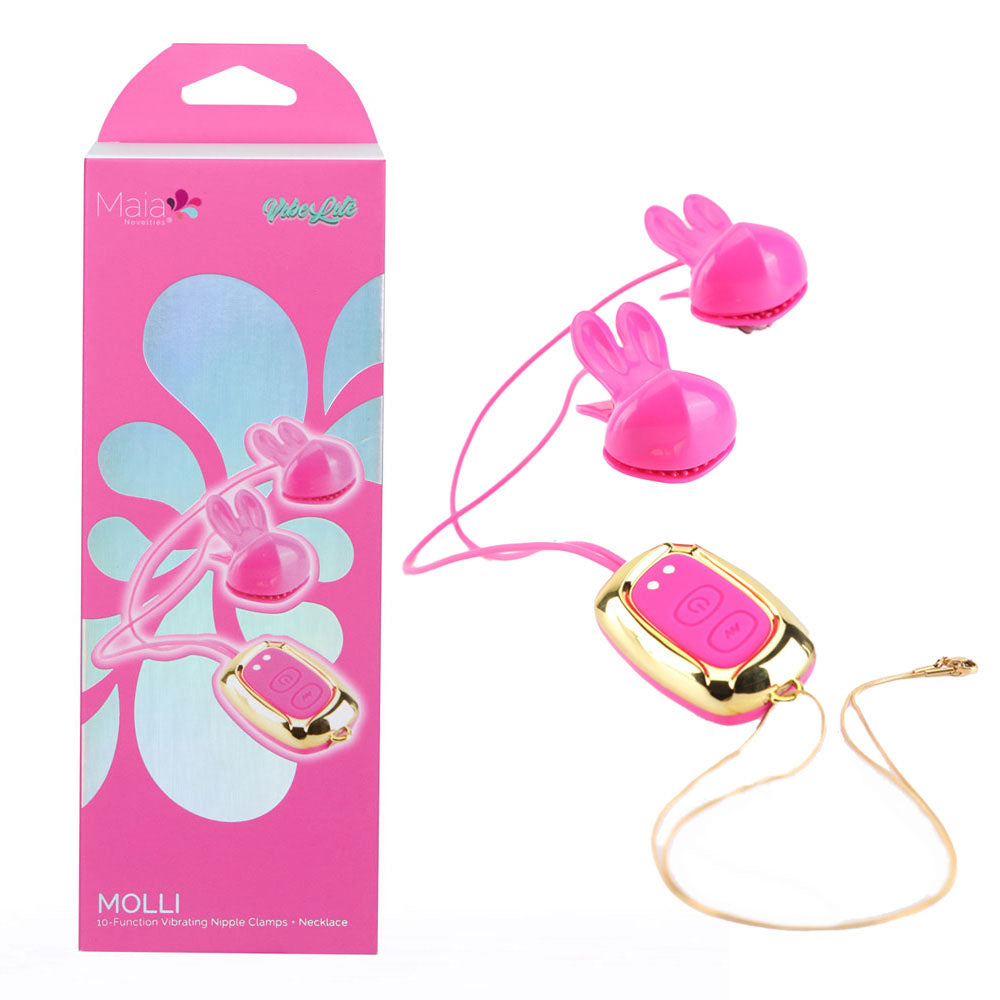 Maia Molli – USB Rechargeable 3-Speed 7-Function Vibrating Nipple Clamps and Necklace Pink > Sex Toys > Nipple Clamps Main image