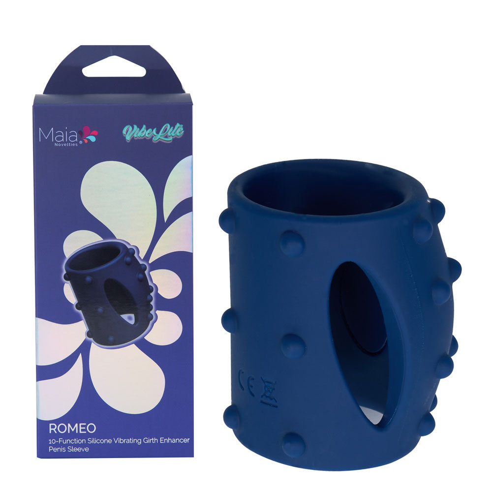 Maia Romeo USB Rechargeable Vibrating Girth Enhancer Sleeve – Compact 5.1 cm Length, 2.9 cm Diameter Sleeve Blue SLEEVES