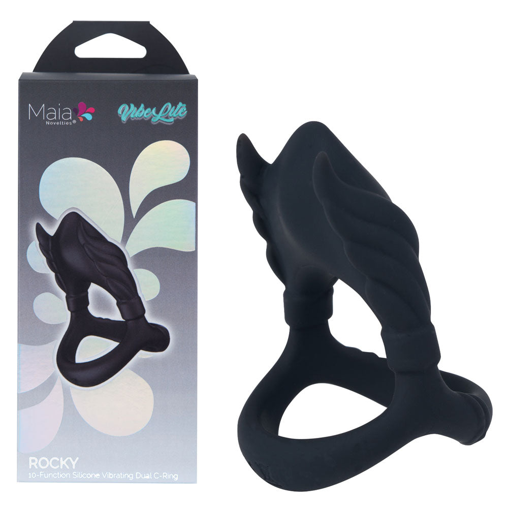 Maia Rocky USB Rechargeable Vibrating Cock and Balls Ring – Silicone Cock Ring Black Cock Rings Vibrating