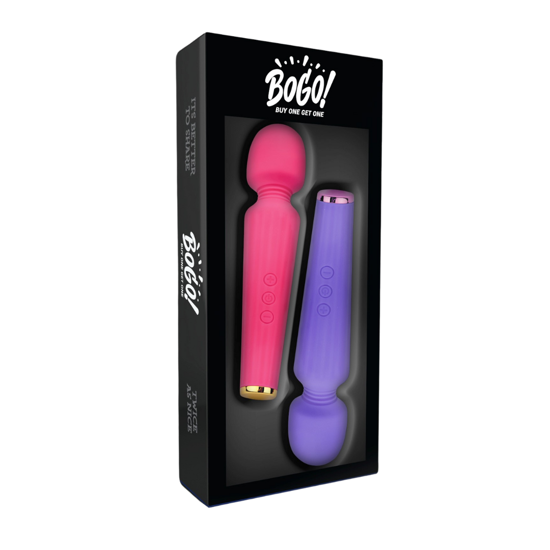 Bogo Wand Dual Pack Vibrators in Pink and Purple with USB Rechargeable Whisper Quiet Motor Default Title Electric Massager