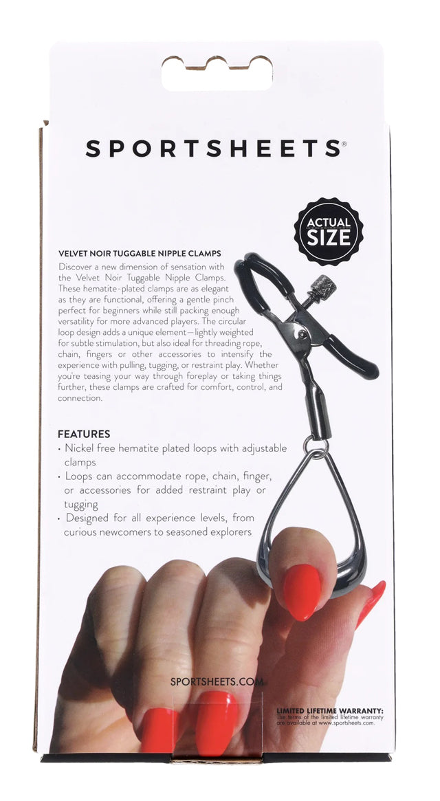 Sportsheets Velvet Noir Tuggable Nipple Clamps with Gunmetal Finish and Adjustable Restraints Silver Nipple Stimulators