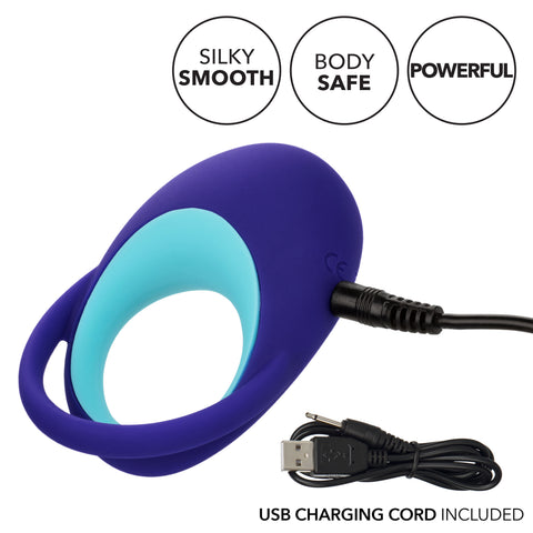 Link Up Alpha Vibrating Couples Enhancer Ring Two-Piece Set Blue and Turquoise Waterproof Silicone > Sex Toys > Couples Toys