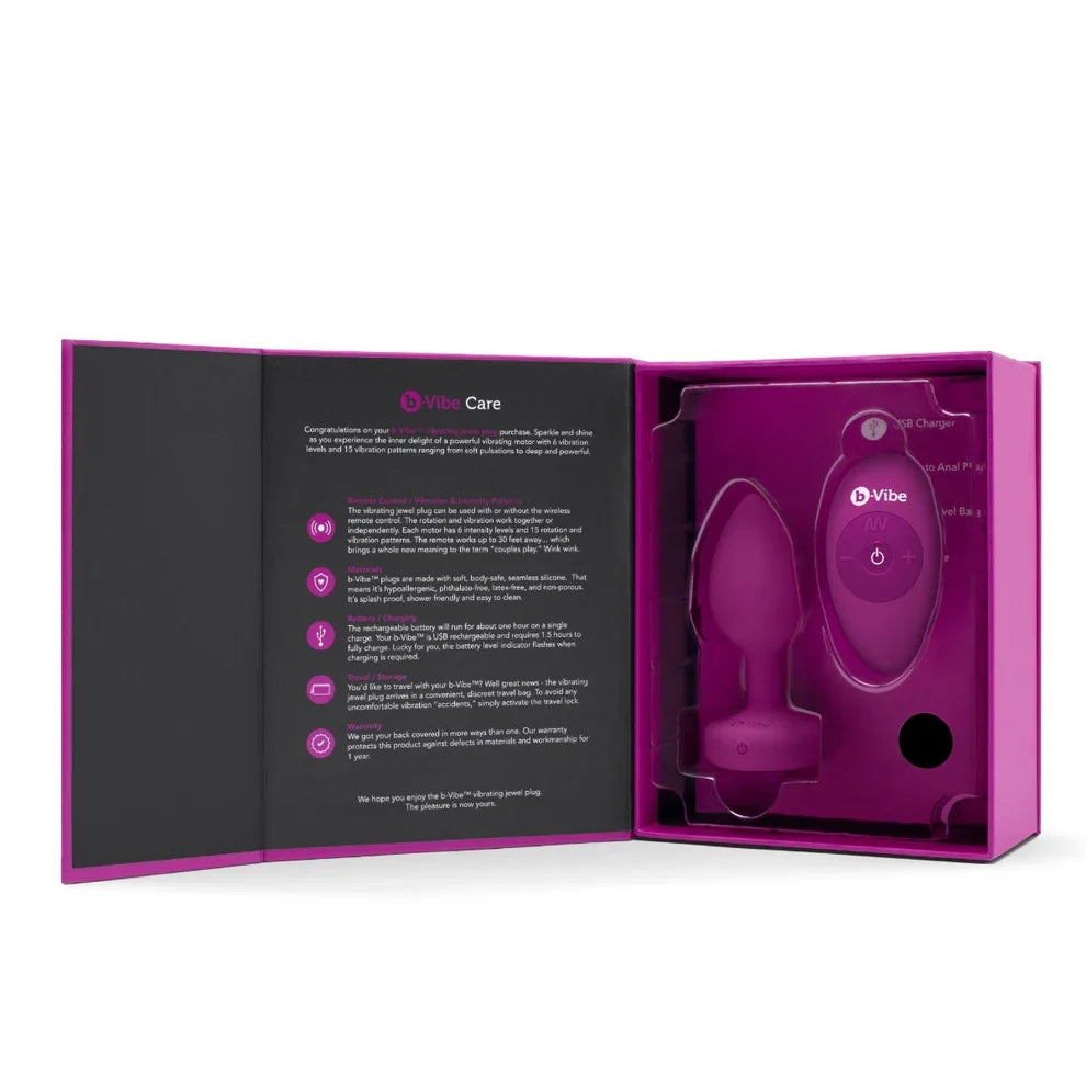 b-Vibe Vibrating Jewel Plug Small Medium Fuchsia Silicone (3.85 inch) > Anal Range > Jewel Butt Plugs