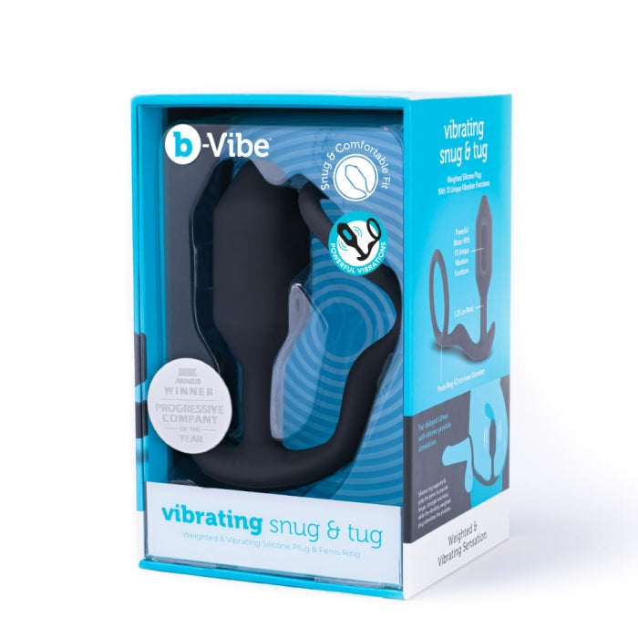 B-Vibe Vibrating Snug and Tug Medium Black Penis Ring and Weighted Butt Plug Secondary image