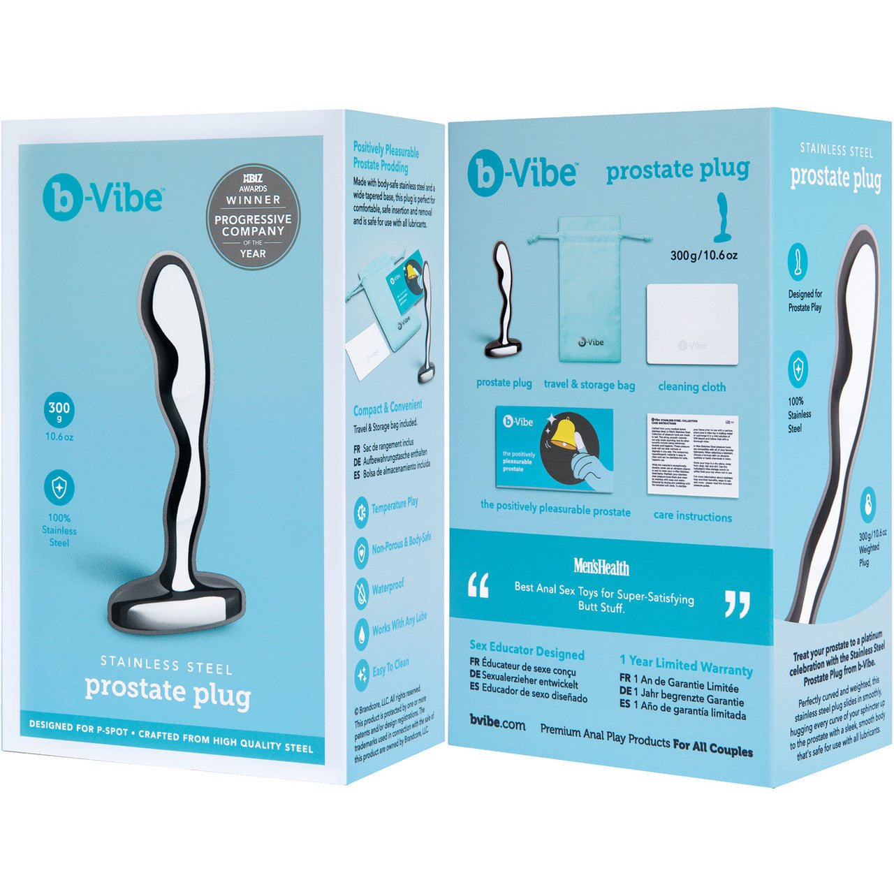 b-Vibe Stainless Steel Prostate Plug 300g Body Safe Heavy Metal P-Spot Massager > Anal Range > Prostate Plugs