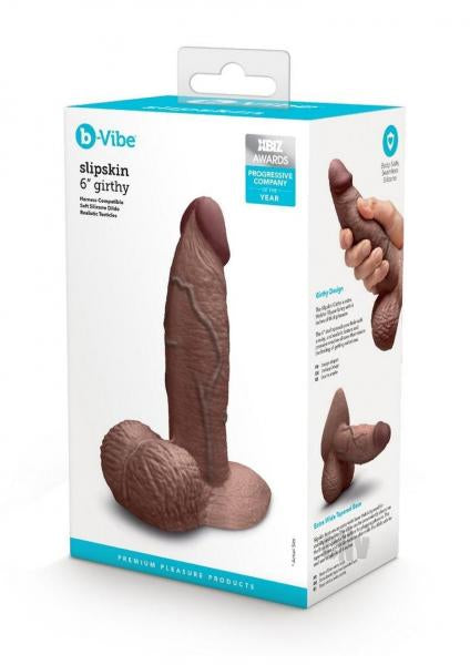 B-Vibe Slipskin Realistic Silicone Dildo 6 Inch Girthy Brown Default Title Dongs Realistic